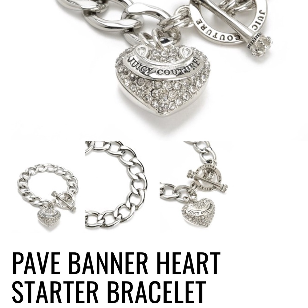 EUC Juicy Couture Pave Banner Heart Bracelet